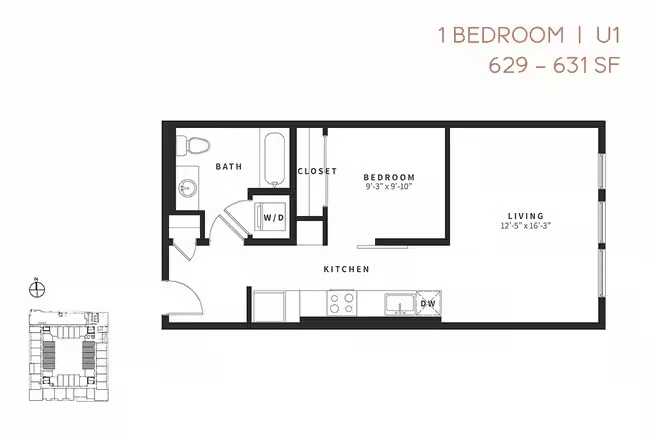 Urban One Bedroom U1 328 floor plan